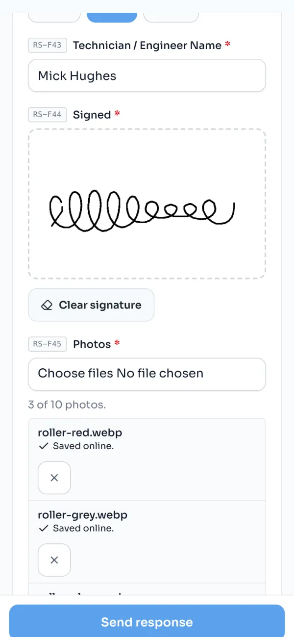 A signature on the phone and three photos saved online