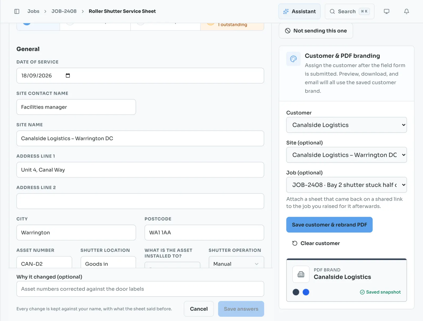 Editing a submitted sheet: every change is kept against the editor’s name with what the sheet said before
