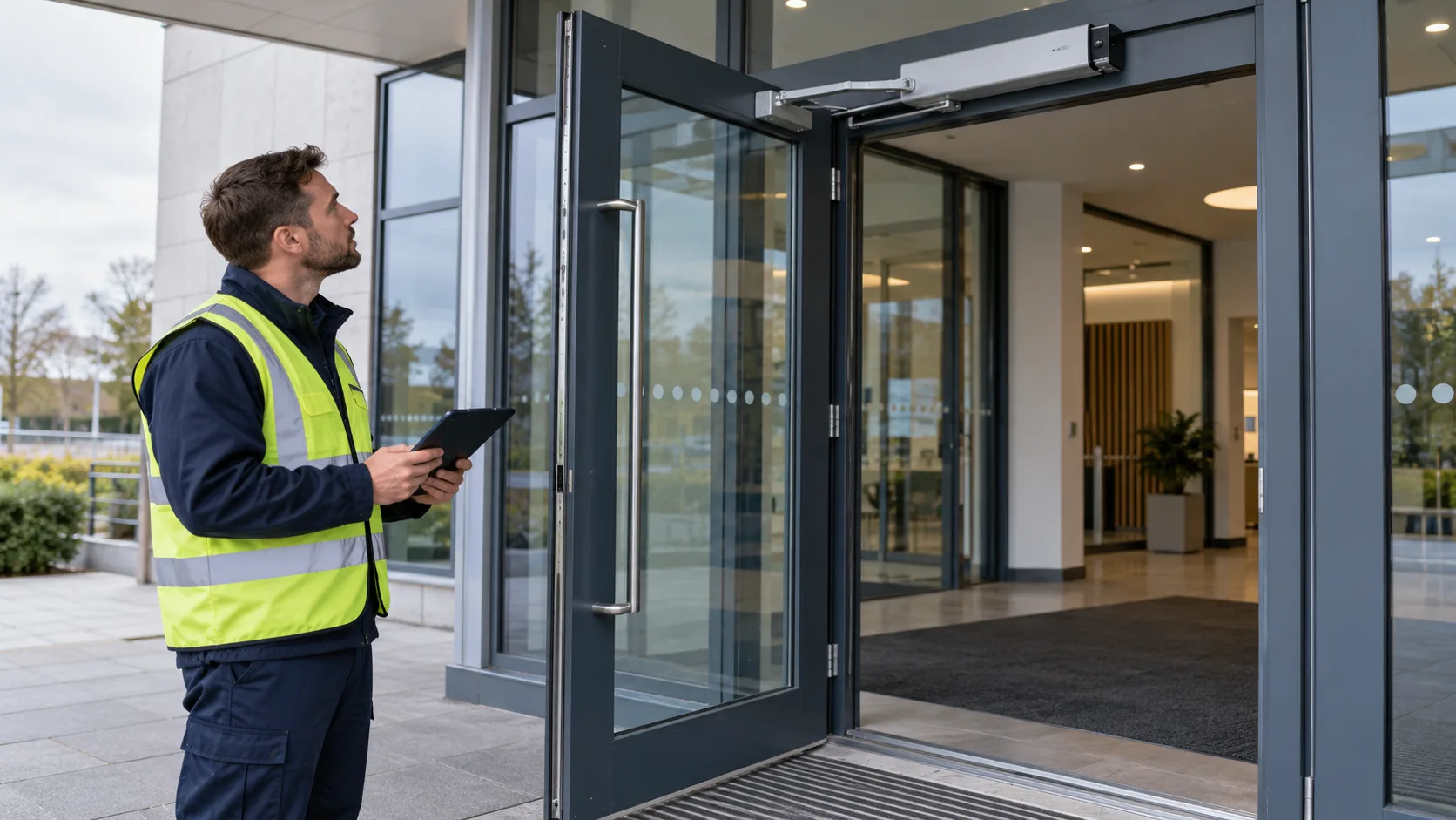 Illustrative automatic swing doors site context