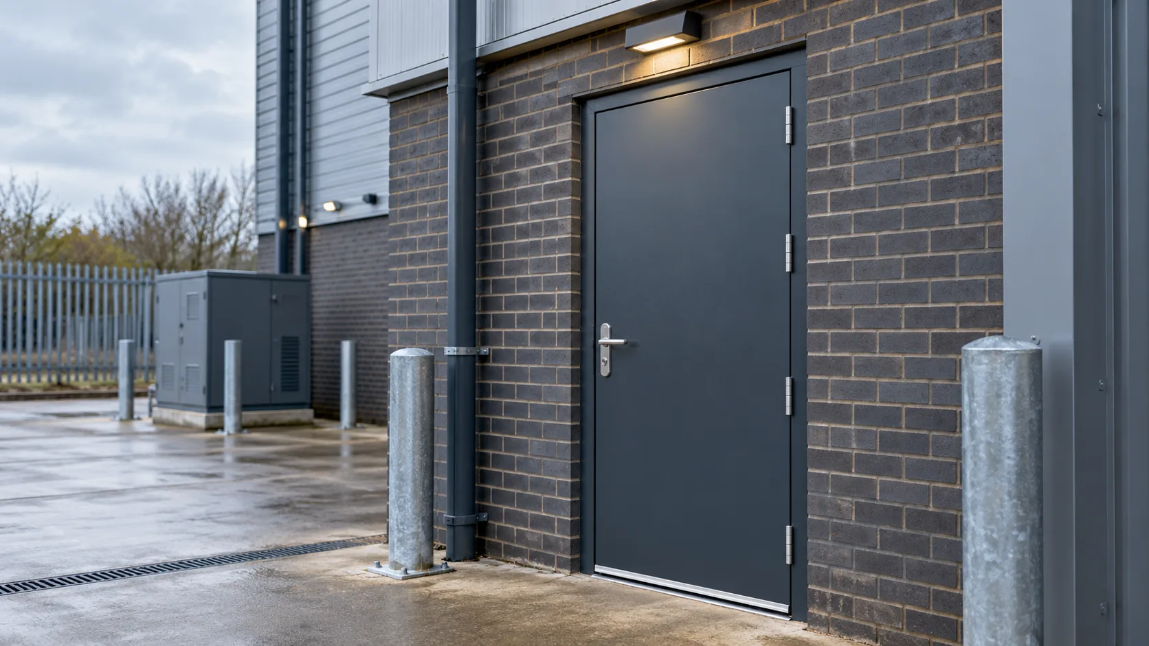 Illustrative steel security doors site context